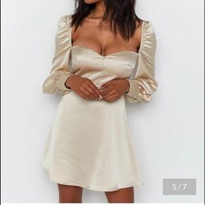 Satin Puff Sleeve Button Dress
